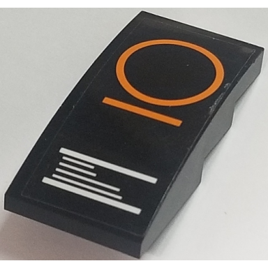 black slope curved 4 x 2 with orange circle and orange and white lines on black background pattern sticker - set 70615