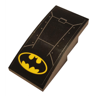black slope curved 4 x 2 with hull plates and yellow batman logo pattern sticker - set 76120