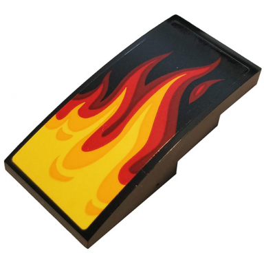 black slope curved 4 x 2 with yellow orange and red flames pattern sticker - set 70667
