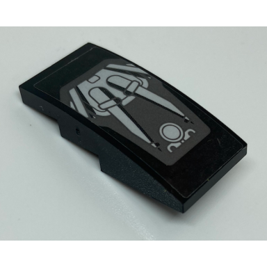 black slope curved 4 x 2 with dark bluish gray engine pattern sticker - set 75886