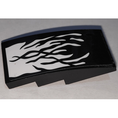 black slope curved 4 x 2 with black tendrils on white background pattern sticker - set 76151