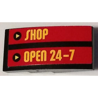 black slope curved 4 x 2 with yellow shop and open 24-7 pattern sticker - set 60132