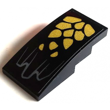 black slope curved 4 x 2 with gold scales and dark bluish gray wrinkles pattern sticker - set 70653