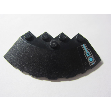 black brick round corner 6 x 6 with slope 33 edge facet cutout with ultrasonic circle with silver and medium azure pattern model right side sticker - set 70171