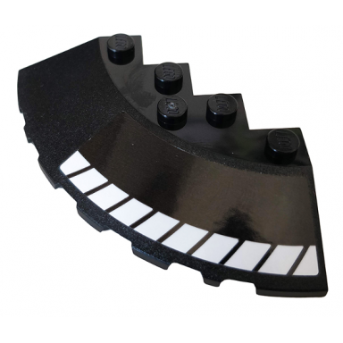 black brick round corner 6 x 6 with slope 33 edge facet cutout with white stripes pattern model right side sticker - set 76100