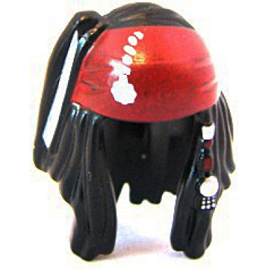 black minifigure hair dreadlocks with beads and dark red bandana pattern