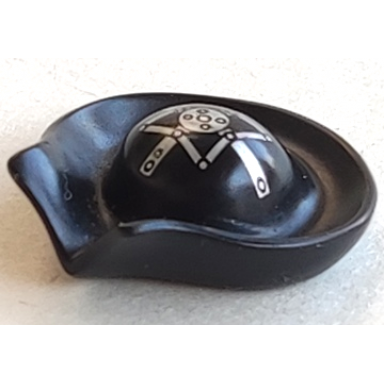 black minifigure headgear hat pirate circular with fold in brim and silver pattern
