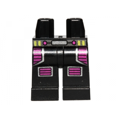 black hips and legs with dark pink leg protection and knee pads silver belt pattern