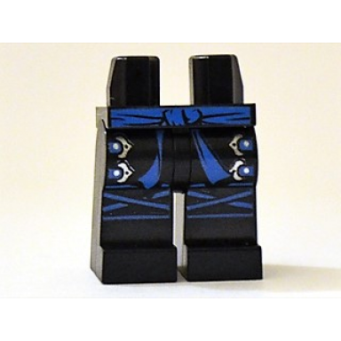 black hips and legs with blue sash knee wrappings and straps with silver buckles pattern