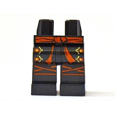 black hips and legs with red sash knee wrappings and straps with gold buckles pattern