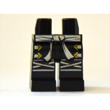 black hips and legs with white sash knee wrappings and straps with gold buckles pattern