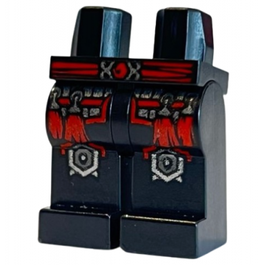 black hips and legs with red belt red tassels and silver outlined knee pads pattern