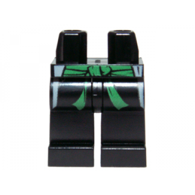 black hips and legs with light bluish gray robe and green sash pattern