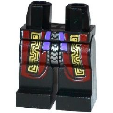 black hips and legs with dark red and gold robe with silver trim and purple sash pattern