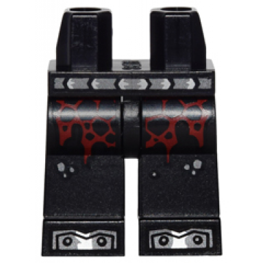 black hips and legs with red and black scales silver belt and armored boot tips with rivets pattern