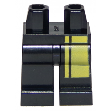 black hips and legs with narrow and wide double yellow stripes on left leg pattern