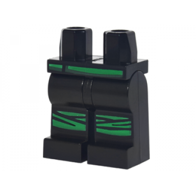 black hips and legs with green belt and knee straps pattern