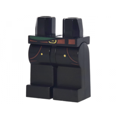 black hips and legs with reddish brown pockets and belt dark green shirt tail and 2 gold rivets pattern