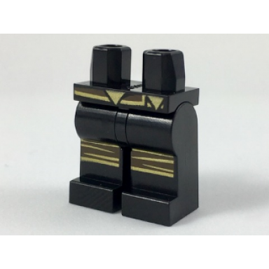 black hips and legs with dark brown and gold belt and knee wrappings pattern