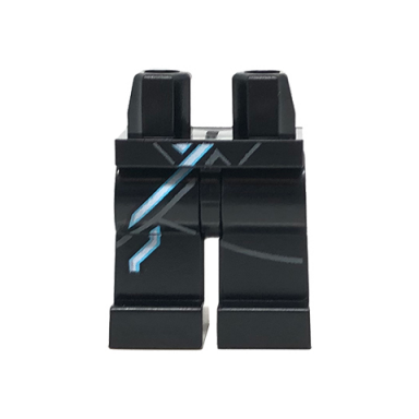 black hips and legs with diagonal white and blue lines and dark bluish gray circuit pattern