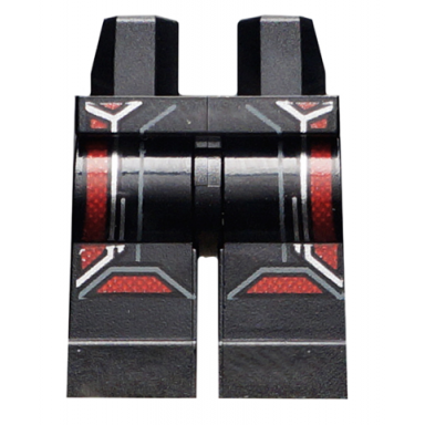 black hips and legs with silver and dark red coattails outline and dark red knee pads pattern ant-man