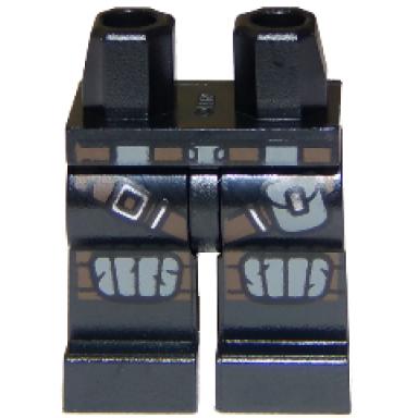 black hips and legs with reddish brown straps light bluish gray knee pads and pouch and silver fasteners pattern