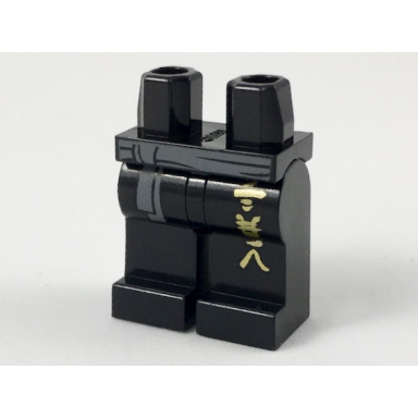 black hips and legs with dark bluish gray sash tied on right gold ninjago logogram ter pattern
