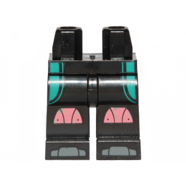 black hips and legs with dark turquoise wetsuit stripes and dark pink knee pads pattern