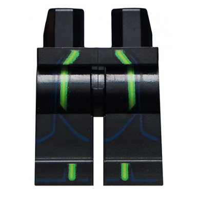 black hips and legs with bright green lime and dark blue lines pattern