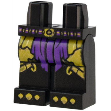 black hips and legs with dark purple robe ends belt gold and yellow armor with links and claws pattern