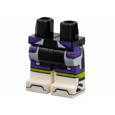 black hips and legs with molded white lower legs boots and printed dark purple and white trim on shorts lime stripes pattern