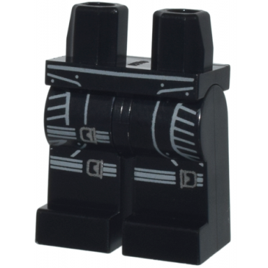 black hips and legs with side panels and dark bluish gray straps with silver buckles pattern