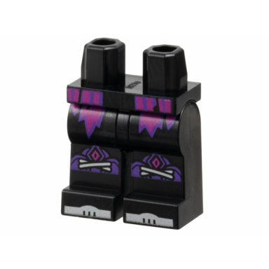 black hips and legs with magenta and dark purple tattered robe ends knee pads with strings silver shoe tips pattern