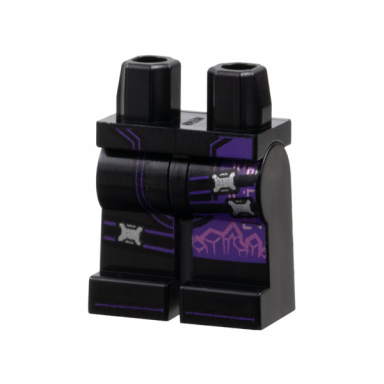 black hips and legs with dark purple lines and left side panel silver buckles and dark pink streaks pattern