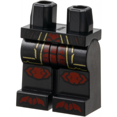 black hips and legs with robe ends with gold trim over dark red exoskeleton segments knee pads toes pattern