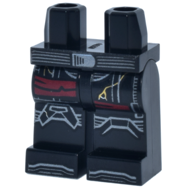 black hips and legs with sw imperial death trooper armor with dark silver belt with buckle knee pads shoe tips dark red bandages and gold cracks pattern