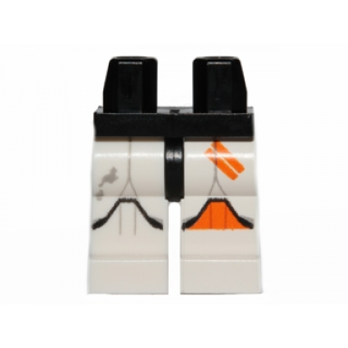 black hips and white legs with sw clone trooper and orange left knee pad and two stripes pattern