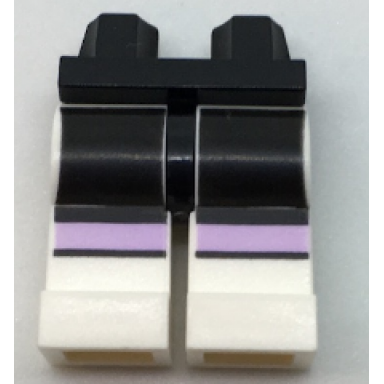 black hips and white legs with black thighs and lavender knee stripes pattern