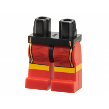black hips and red legs with boxing trunks with gold piping pattern