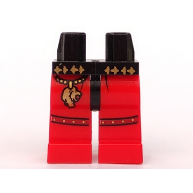 black hips and red legs with gold belt and lion head charm pattern