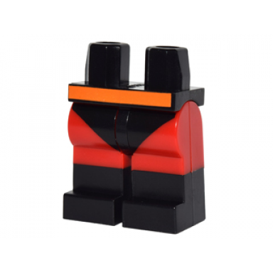 black hips and red legs with black leotard and boots and orange belt pattern