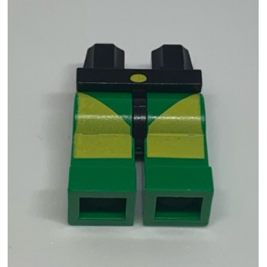 black hips and green legs with yellow rectangle and triangle pattern