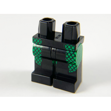 black hips and green legs with black boots black scales outlines and front panel pattern