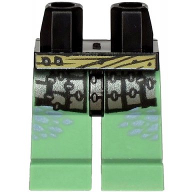 black hips and sand green legs with silver armor plates dark tan sash and sand blue spots pattern