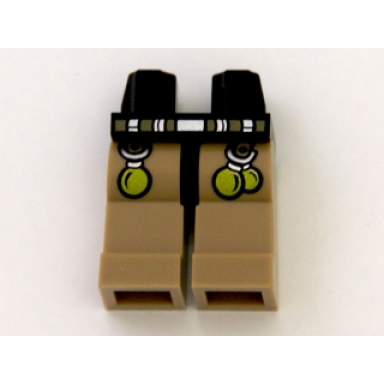 black hips and dark tan legs with dark tan and silver belt and 3 lime balls pattern