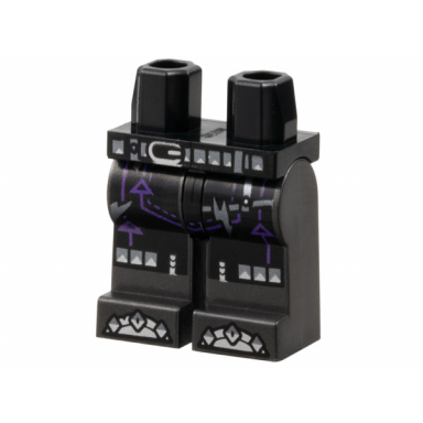 black hips and pearl dark gray legs with silver and dark silver belt knee pads and shoe tips dark purple trim with arrows and stitching pattern