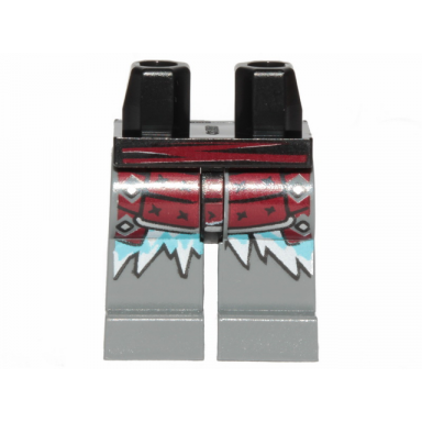black hips and dark bluish gray legs with dark red armor and ice spikes pattern