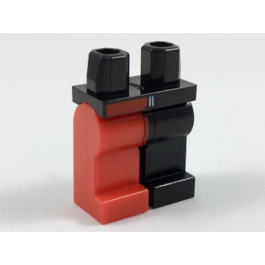 black hips and 1 black left leg 1 red right leg with red right side belt pattern