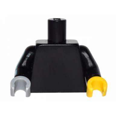 black torso plain black arm left black arm right with silver mechanical pattern yellow hand left light bluish gray hand right