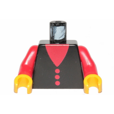 black torso red v-neck and buttons pattern red arms yellow hands